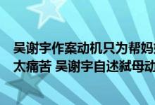 吴谢宇作案动机只为帮妈妈解脱（吴谢宇弑母是因妈妈过的太痛苦 吴谢宇自述弑母动机）