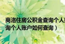 商洛住房公积金查询个人账户入口（陕西商洛住房公积金查询个人账户如何查询）