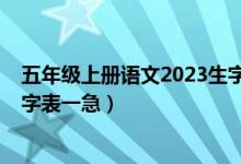 五年级上册语文2023生字（2017人教版语文五年级上册生字表一急）