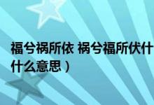 福兮祸所依 祸兮福所伏什么意思（福兮祸所依祸兮福所倚是什么意思）